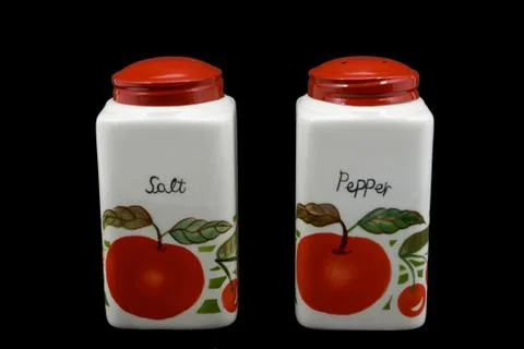 Red cap salt and pepper shakers Stock Photos