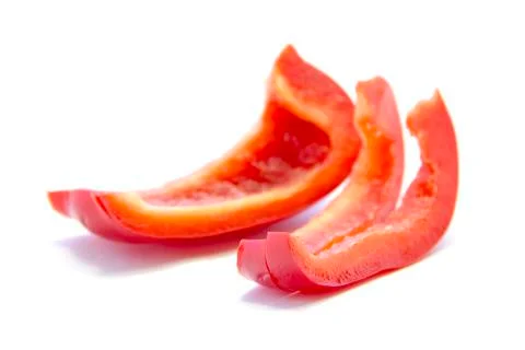 Red capsicum different sliced no seed ingredient Stock Photos