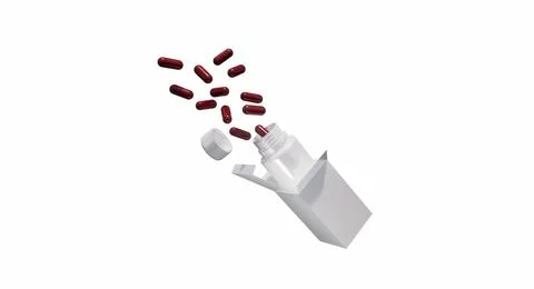 Red Capsules Spilling Out of a White Medicine Bottle Stock Illustration