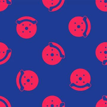 Red Car brake disk with caliper icon isolated seamless pattern on blue backgr Stockillustratie