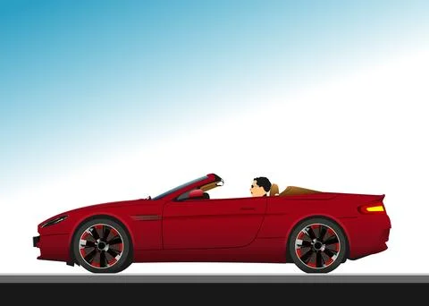 Red car cabriolet on the road. Vector 3d illustration Illustrazione stock