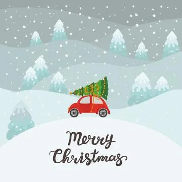 Red car with Christmas tree Stock Illustration