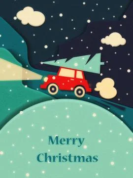 Red car with a Christmas tree Stock Illustration