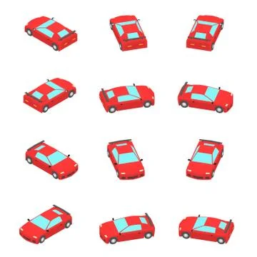 Red car coupe with different viewing angles. Stock Illustration