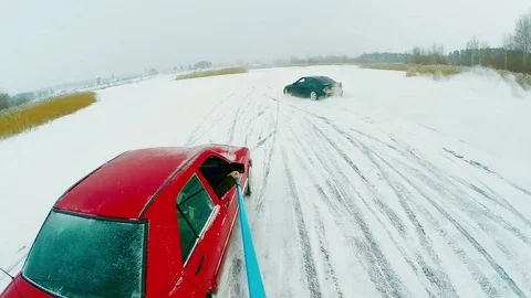 Red car drift on ice HD 動画素材 79167388