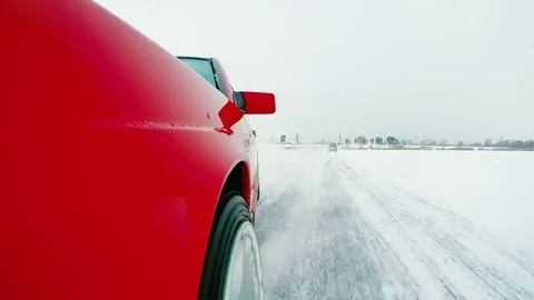 Red car drift on ice HD 動画素材 79167948