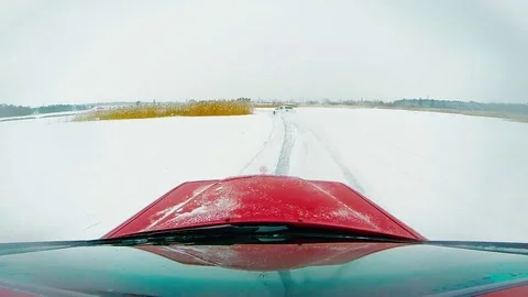 Red car drift on ice HD 動画素材 79168029