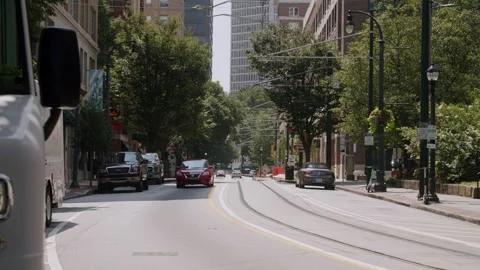 Red Car Driving Down Atlanta Street 4K 48FPS SLO-MO Stock Footage 270447237