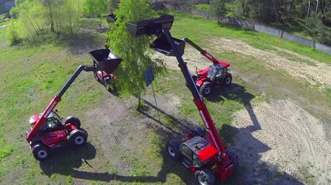 Red car for field work. Approximation, Aerial. Stock-Footage 37669760