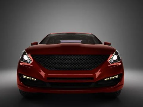 Red car front view 3d render on gradient Illustrazione stock