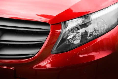 Red car. Front view of a new car. Stock Photos