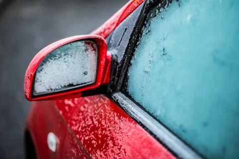 Red car in frost Stock Photos
