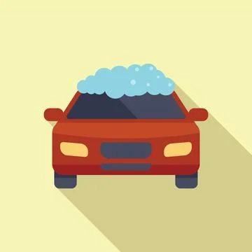 Red car getting washed with soap suds on top Stock Illustration
