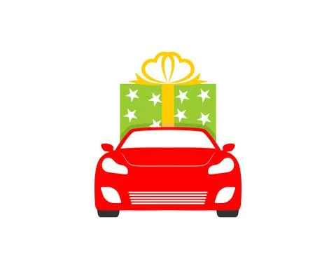 Red car with gift box behind Stock Illustration
