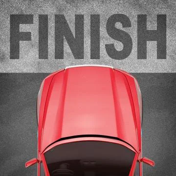 Red car on grey texture background with word Stock Illustration