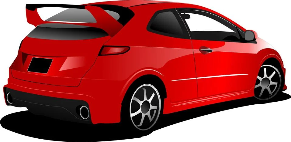 Red car hatchback on the road. Vector illustration Stock Illustration