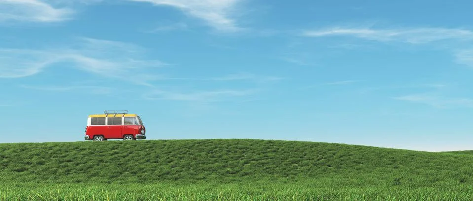 The red car up the hill. Illustrazione stock