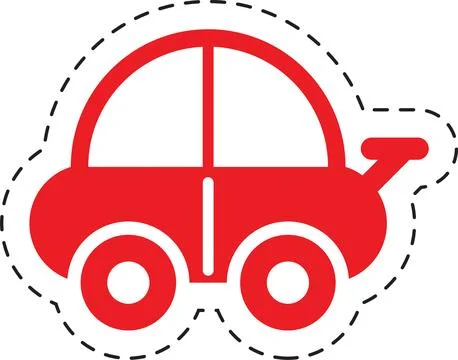 Red Car Icon Sticker, Simple, Cute, Isolated on White Background Stock Illustration