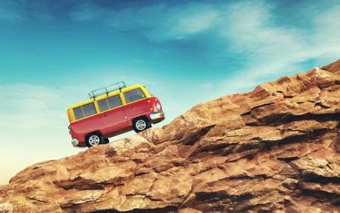 Red car up the mountain. Stock Illustration