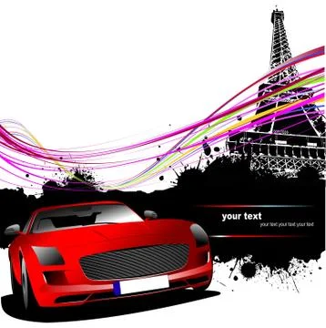 Red car with Paris image background. Vector illustration Stockillustratie