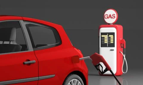 Red car refueling In the situation of high oil crisis affects the use of cars Stock Illustration