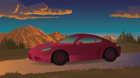 Red car rides on the road vector Stock Illustration