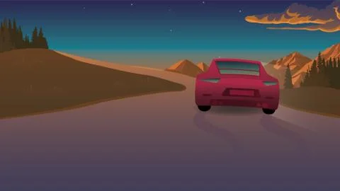 Red car rides on the road vector Stock Illustration