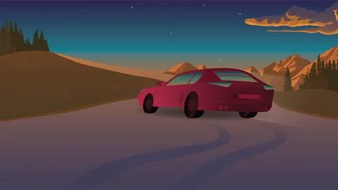 Red car rides on the road vector Stock Illustration