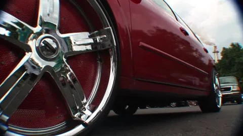 Red car rims 1 Stock Footage 7744809
