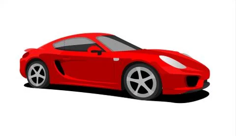 Red Car, Side view, Three-quarter view. Fast Racing car. Modern flat Vector i Stock Illustration