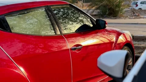 Red Car Side Window Reflection Stock Footage 340846956