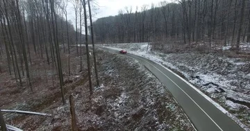 Red Car in the winter forest Stock Footage 85861118