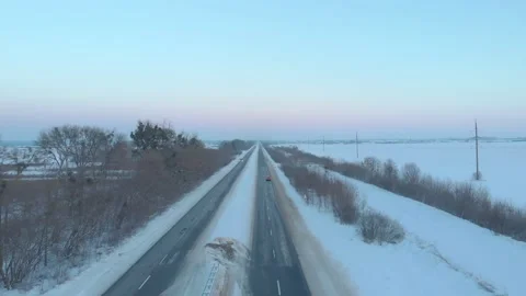Red Car On Winter Road Stock Footage 146868000