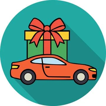 Red car wrapped with gift bow ribbon Stock Illustration