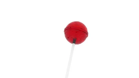 Red caramel on a stick is off-axis and rotates on a white background. Stock Footage 144545264