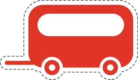 Red Caravan Icon with Dashed Border - Travel and Leisure Symbol Stock Illustration