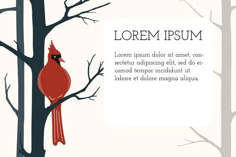 Red cardinal bird vector banner. Cute Northern cardinal songbird sitting on tree Stock Illustration