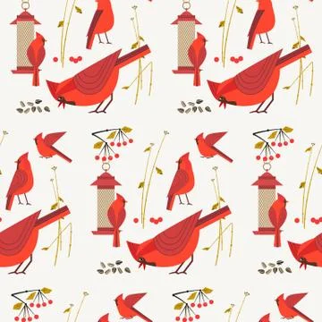 Red Cardinal birds pattern Stock Illustration