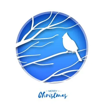 Red cardinal sitting on a branch. Merry Christmas Greeting Card.Bird sitting on Stock Illustration