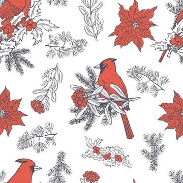 Red cardinals. Vector  pattern. Stock Illustration