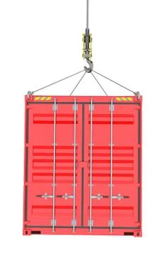Red Cargo Container Hoisted By Hook Stock Illustration