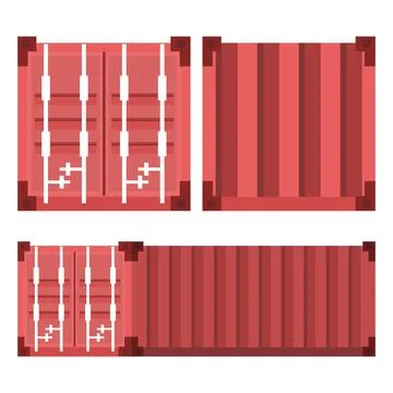 Red cargo container set vector, isolated on white. Stock Illustration