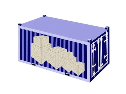 A red cargo container on white background Stock Illustration