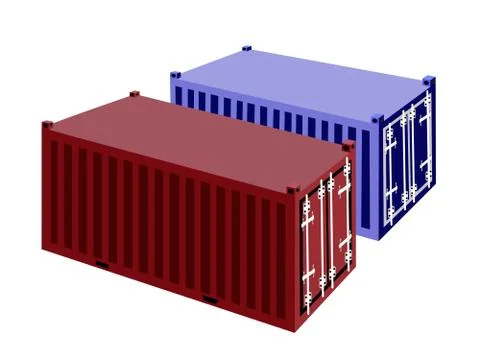 A red cargo container on white background Illustrazione stock