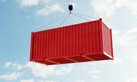 Red cargo containers with empty blank text for advertising mockup template .. Illustrazione stock