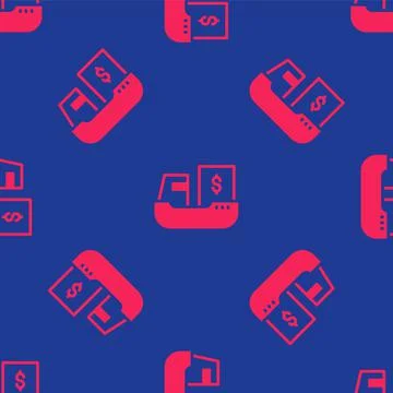 Red Cargo ship with boxes delivery service icon isolated seamless pattern on  Stock Illustration