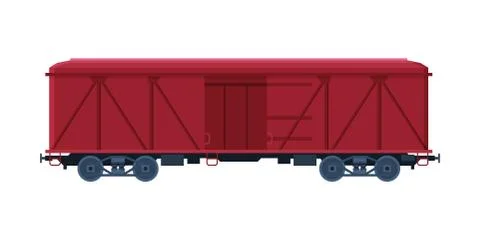 Red Cargo Train Wagon, Railroad Transportation Flat Vector Illustration on White Stock Illustration