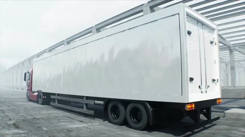Red cargo truck on construction. driving. transport logistic concept. Stock Footage 328540367