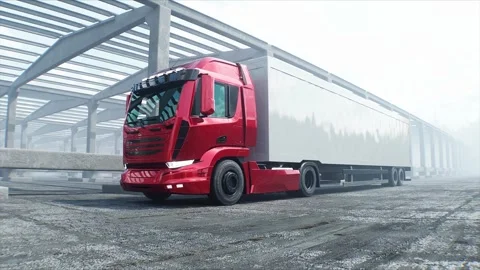 Red cargo truck on construction. driving. transport logistic concept. Stock Footage 328540698