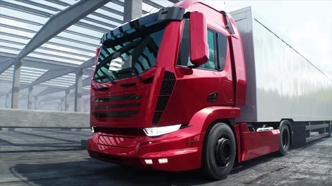 Red cargo truck on construction. driving. transport logistic concept. Stock Footage 328540985